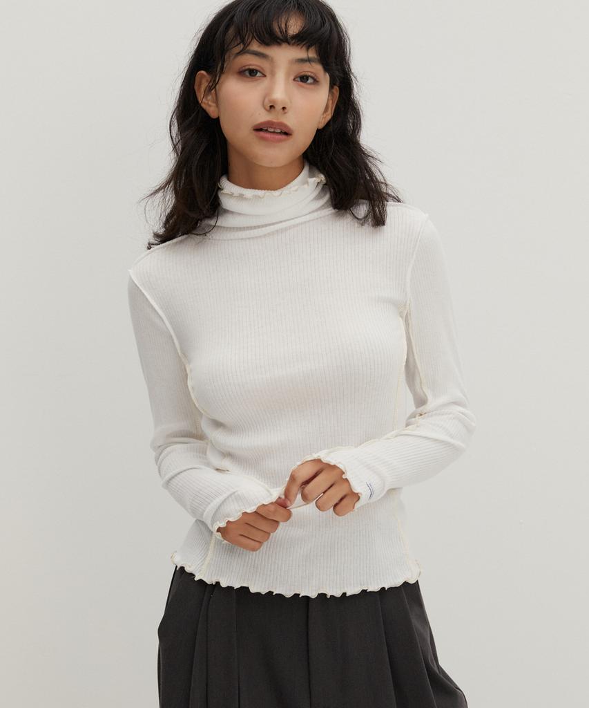 RAVEROUS Contrast Interlock Turtleneck T-Shirt White