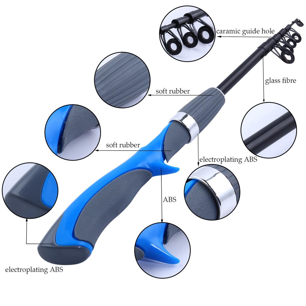 Fishing Rod Spinning 1.5m Blue Gun Handle Telescopic Portable Traveling Carbon Fishing Rod Pole