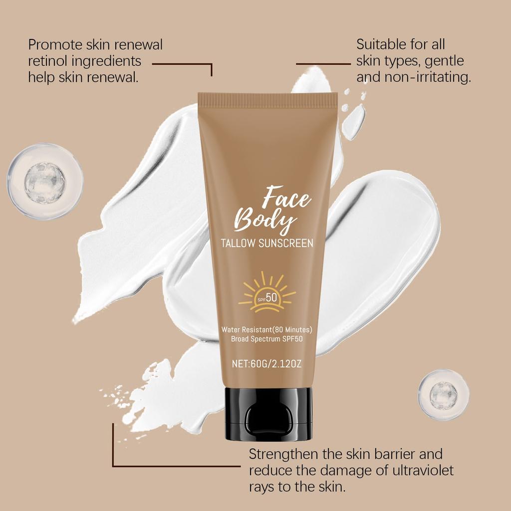 Солнцезащитный крем Tallow Sunscreen — это солнцезащитный крем с длительным антиоксидантным эффектом для тела и лица.