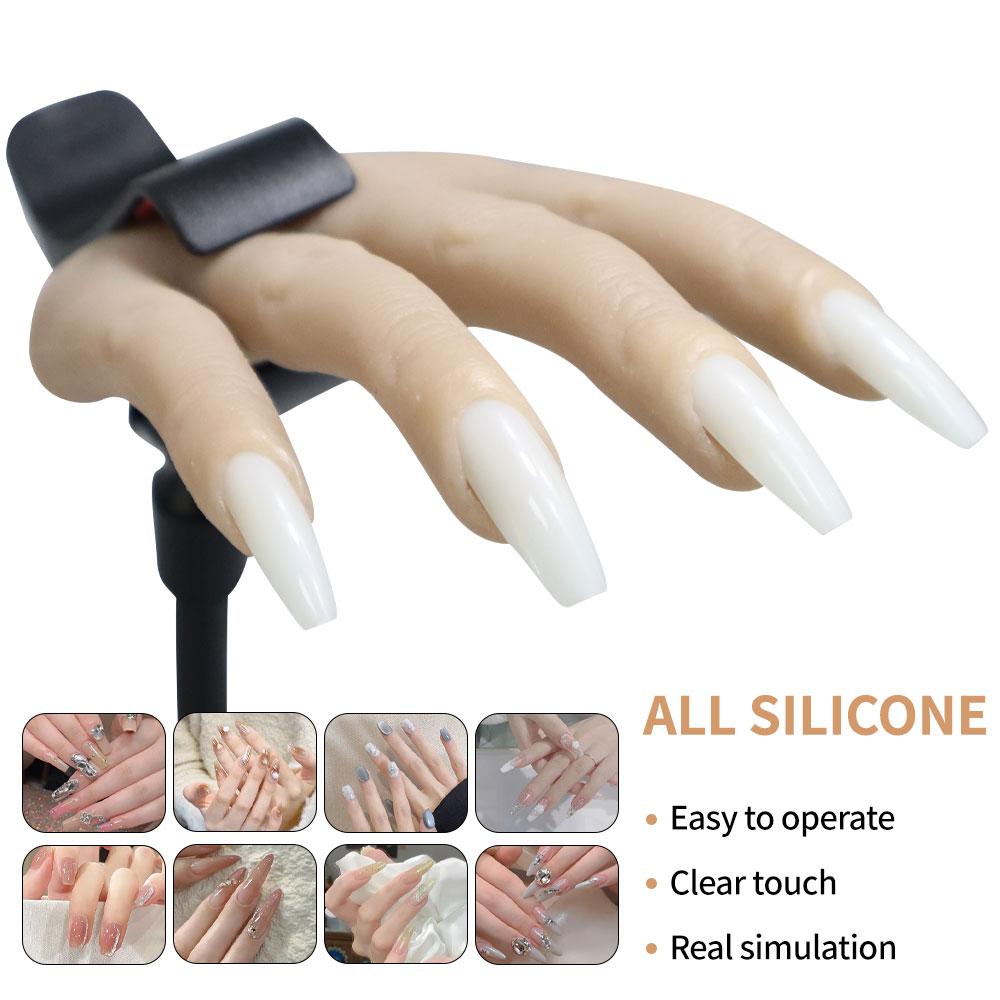 Professional Silicone Nail Practice Hand Model with Stand - Flexible Movable Fingers