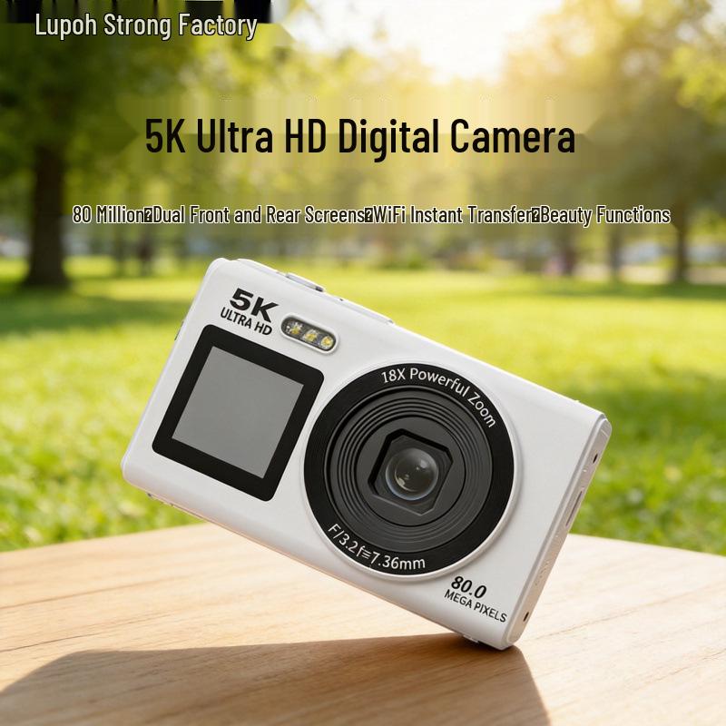 5K HD Dual-Screen Digital Camera with WIFI Transfer: Ultra-Clear Portable Selfie Cam for Students