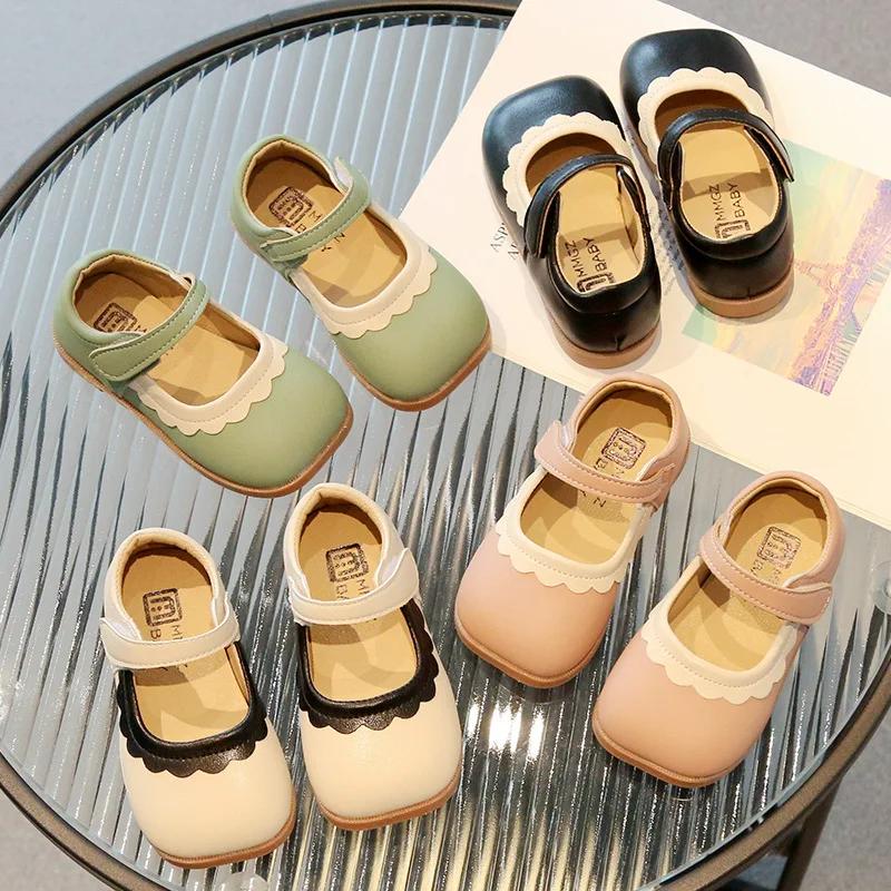Flower Bordered Luxury Designer Shoes for Girls Kids New Spring Summer Toddler Girl Leather Shoes Princess Mary Jane H01188
