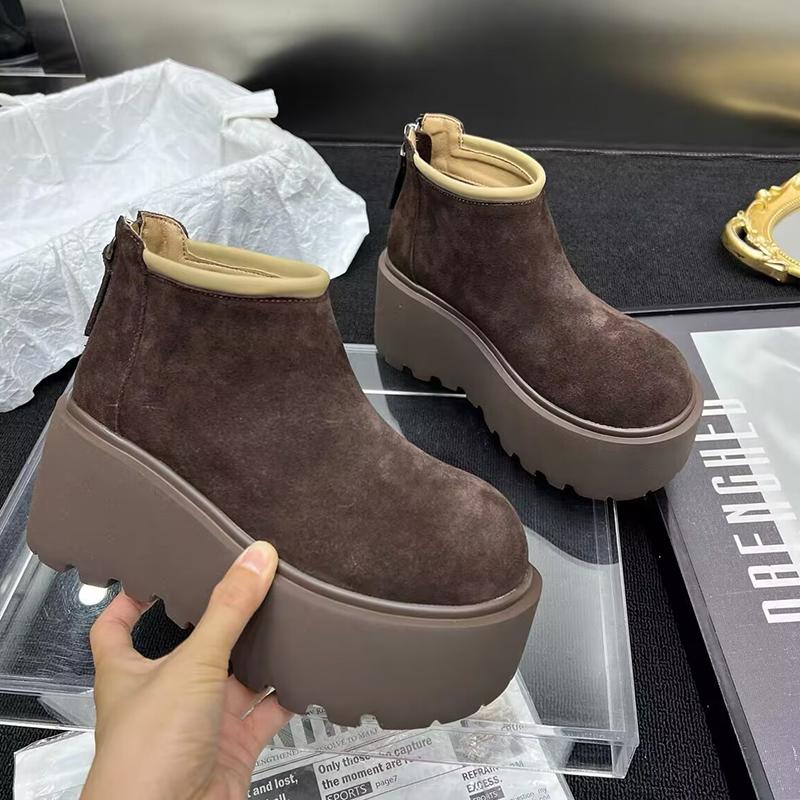Женские зимние ботильоны на платформе из замши на высоком каблуке, зимняя обувь 2025 года, модные короткие плюшевые теплые новые женские ботинки