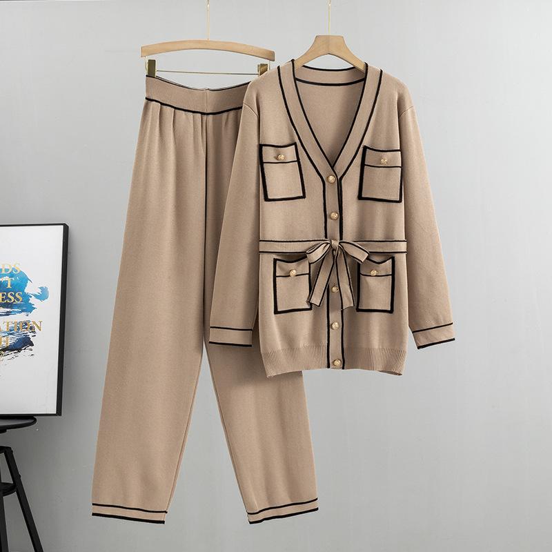 Autumn and Winter Women's Knitted Suit Cardigan Wide Leg Pants Suit Temperament Fashion Two-piece Set