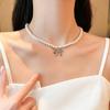 Women's Pearl Bow Pendant Necklace Light Luxury Minority High-Grade Temperament Necklace Clavicle Chain