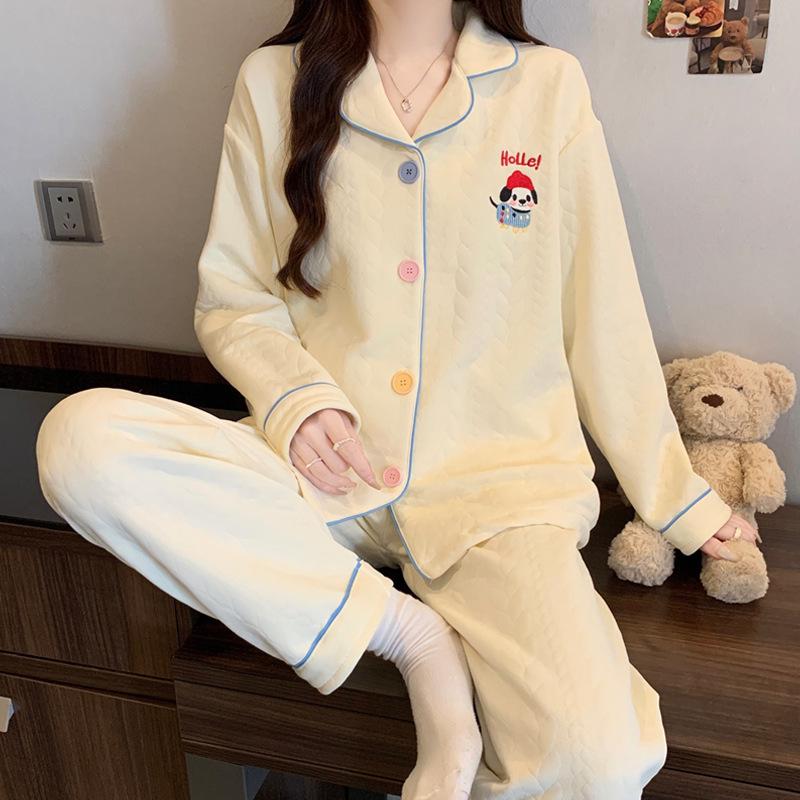 Cute cat pajamas autumn and winter women's warm air cotton thickened sandwich cardigan new girly loungewear