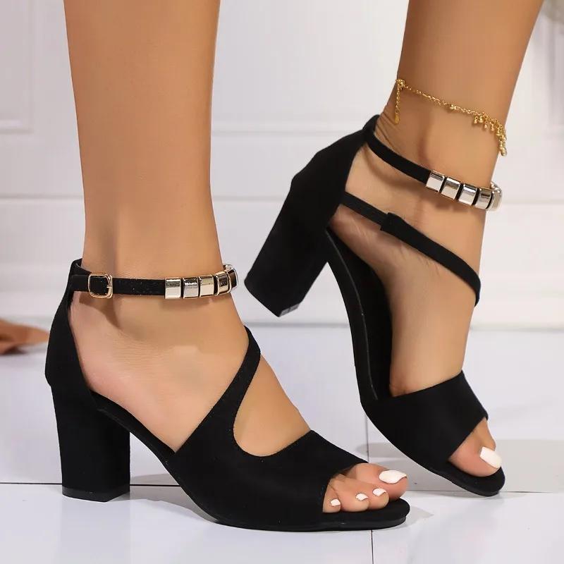 Женская обувь Высококачественные женские босоножки с открытым носком Модные офисные и карьерные летние босоножки больших размеров на каблуке