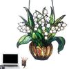 Acrylic Window Pendant Artificial Flower Pot Plant Wall Art Decor Sun Catcher With Chain Floral Sign For Outdoor Porch Kitchen