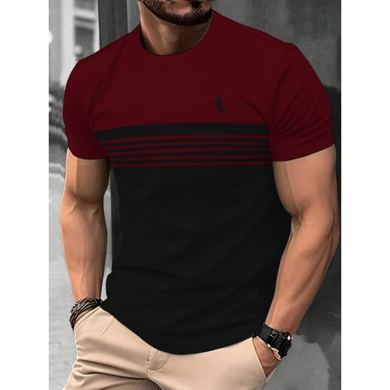 3D-Printed Color-Striped Men's T-Shirt Ship Anchor Pattern Short-Sleeve T-Shirt Harajuku Street Style Round-Neck T-Shirt Apparel