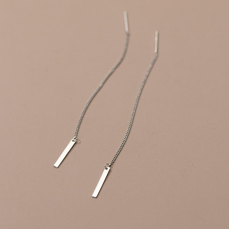 925 Sterling Silver Long Tassel Line Link Chain Drop Earrings for Women Korean Style Fine Jewelry