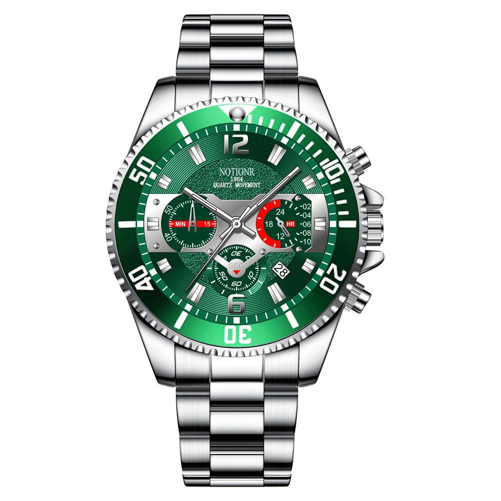 Stainless Steel Watch Men's Quartz Watch Green Water Ghost Watch Men's Calendar Watch Men's Steel Strap Watch Student Watch