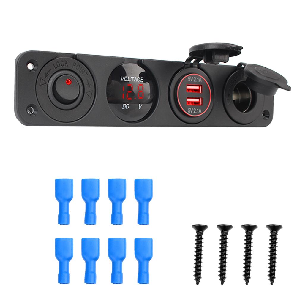 Dual Usb Power Charger Interior Parts 4 In 1 Car Cigarette Lighter With Rocker Switch Digital Voltmeter 12V Power Socket