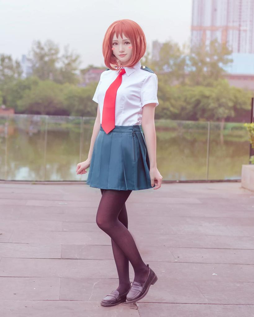 [Milky Time] My Hero Academia Cosplay Anime Uniform Wig for Halloween (Skirt Set, Size L)