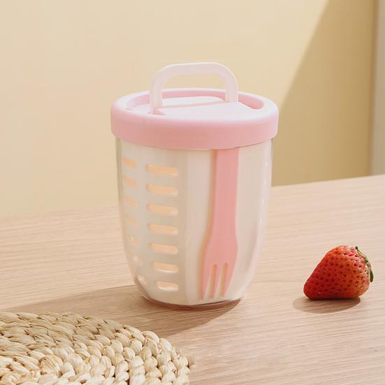 Коробка для салата для пикника, 650 мл, фруктовая чашка с вилкой, двухслойная, быстроосушенная, герметичная, компактная, герметичная, контейнеры для хранения продуктов для путешествий, пикника, кемпинга