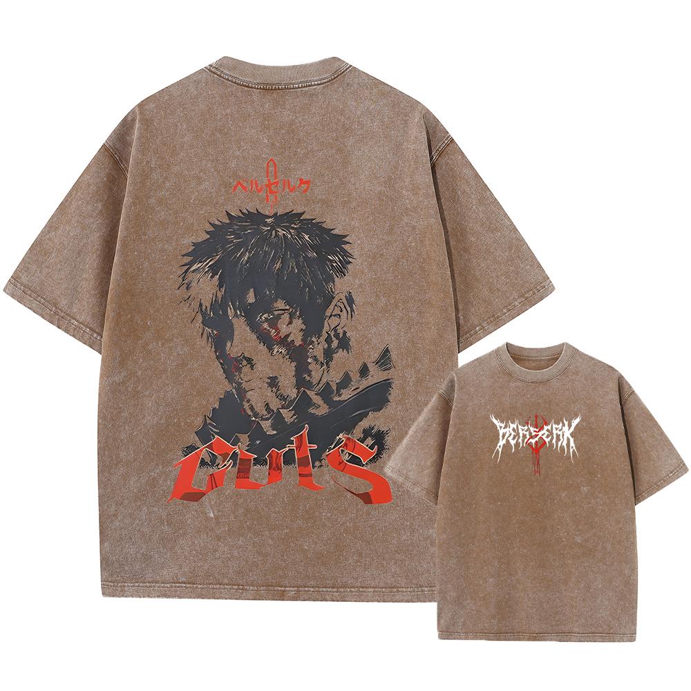 Футболка аниме Berserk Guts Acid в стиле ретро с винтажным принтом, мужская повседневная футболка с коротким рукавом из хлопка Harajuku, унисекс