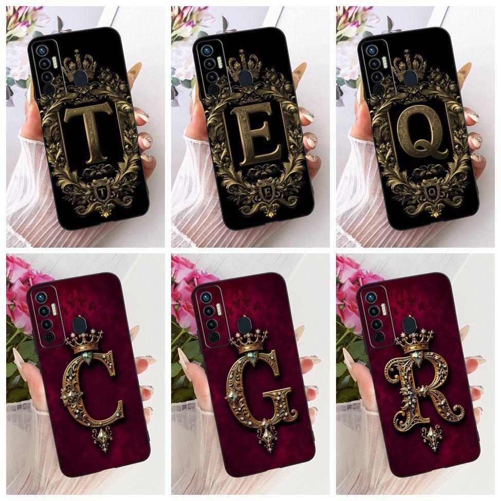 For Tecno Camon 17 Case Silicone Luxury Crown A-Z Letters 2D Flat Pattern Soft Phone Case For Tecno Camon17 CG6 CG6j Cover