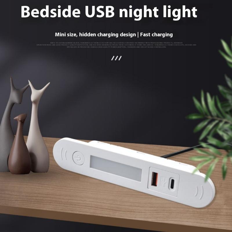 1 шт. Прикроватный столик Встроенное зарядное устройство для телефона 1 USB-A и 1 Type-C с ночником Скрытая многоразъемная встроенная скрытая розетка