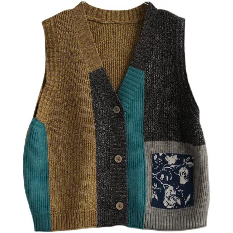 Вязаный жилет в стиле ретро, кардиган свободного кроя, осенне-зимний дизайн, жилет-свитер для женщин, верхняя одежда, майка