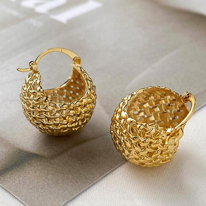 Gold Color Waven Basket Hoop Earrings for Women Luxury Wedding Engagement Trendy Party Charming Metal Accessories Jewelry