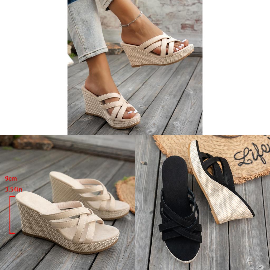 Woven Flat Sandals For Women Summer Open Toe Pu Footwear Comfortable Fashion