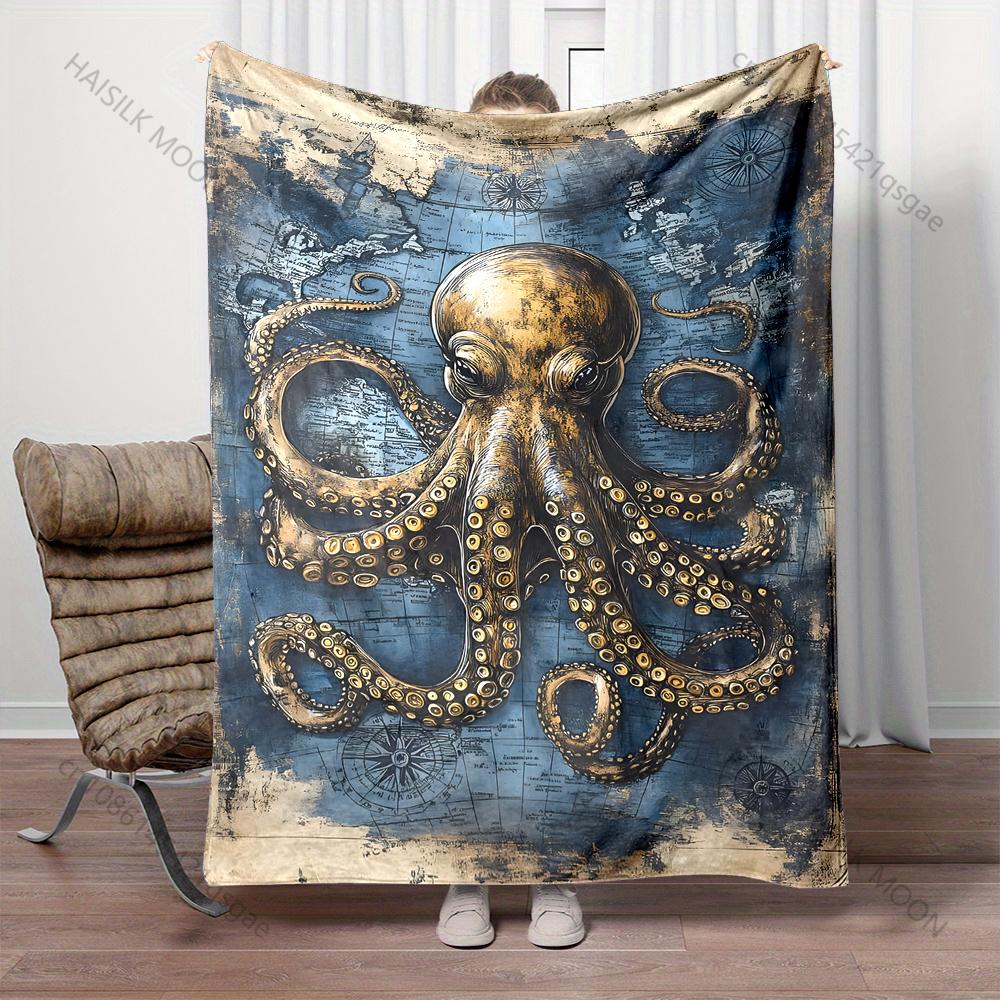 Multiple sizes Octopus over old map Blanket Suitable for Home Bedroom Sofa Travel Camping Blanket Various Sizes for Gifts