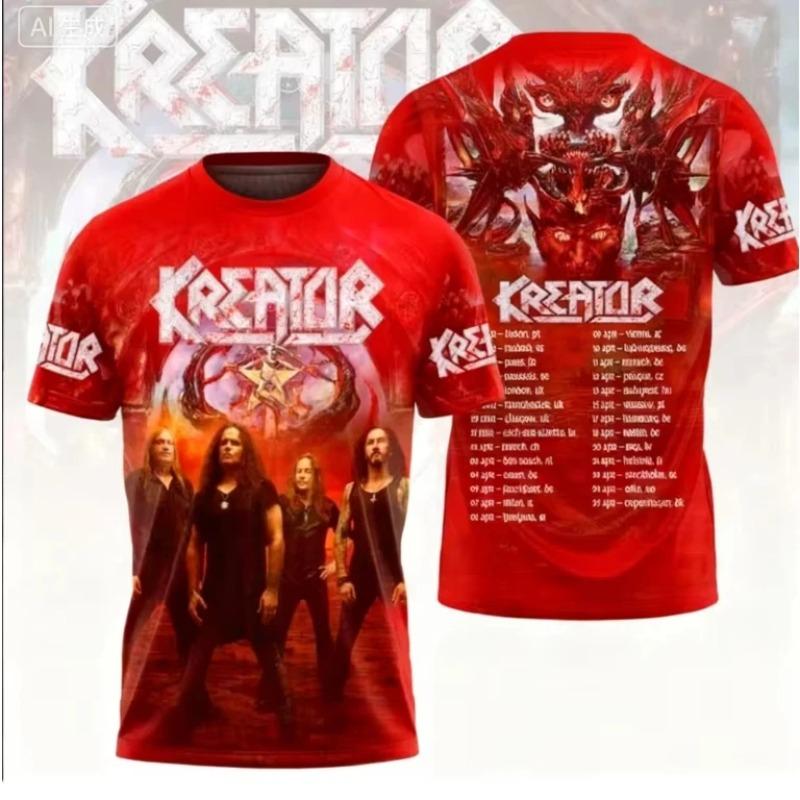 2026 Новая футболка Kreator Band с 3D-печатью Мужская Женская Модная Хип-Хоп Уличная Короткий Рукав Топы Футболки Детская Одежда Мужская Camisetas Hombre