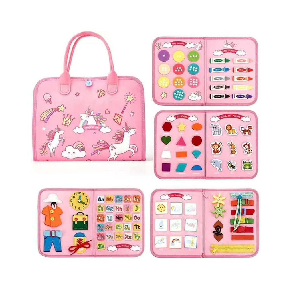 Montessori Toddler Busy Board Educational Activity for Basic Dress Motor Skills Baby Learning Toys for Travel