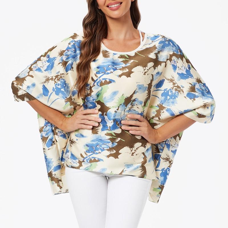 Шифоновые туники больших размеров с цветочным принтом, блузки для женщин, летние рубашки в стиле «летучая мышь» в стиле бохо, пляжные накидки