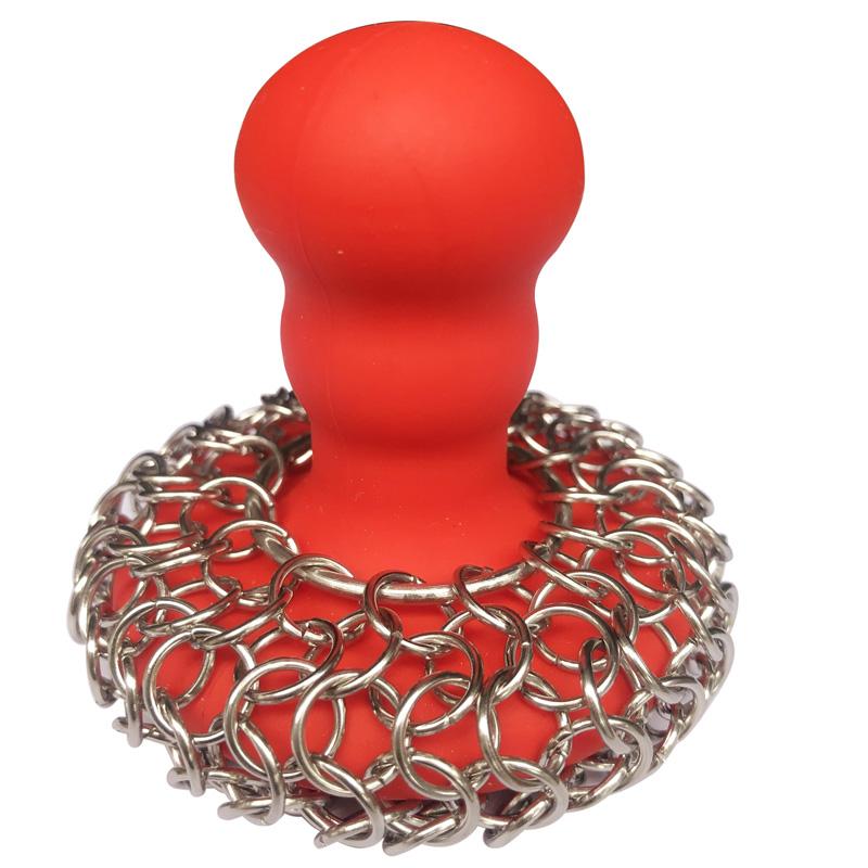 Chainmail Scrubber with Silicone Handle Cast Iron Cleaner for Cast Iron Grill Pan Skillet Wok Bakeware Cast Iron Scrubber