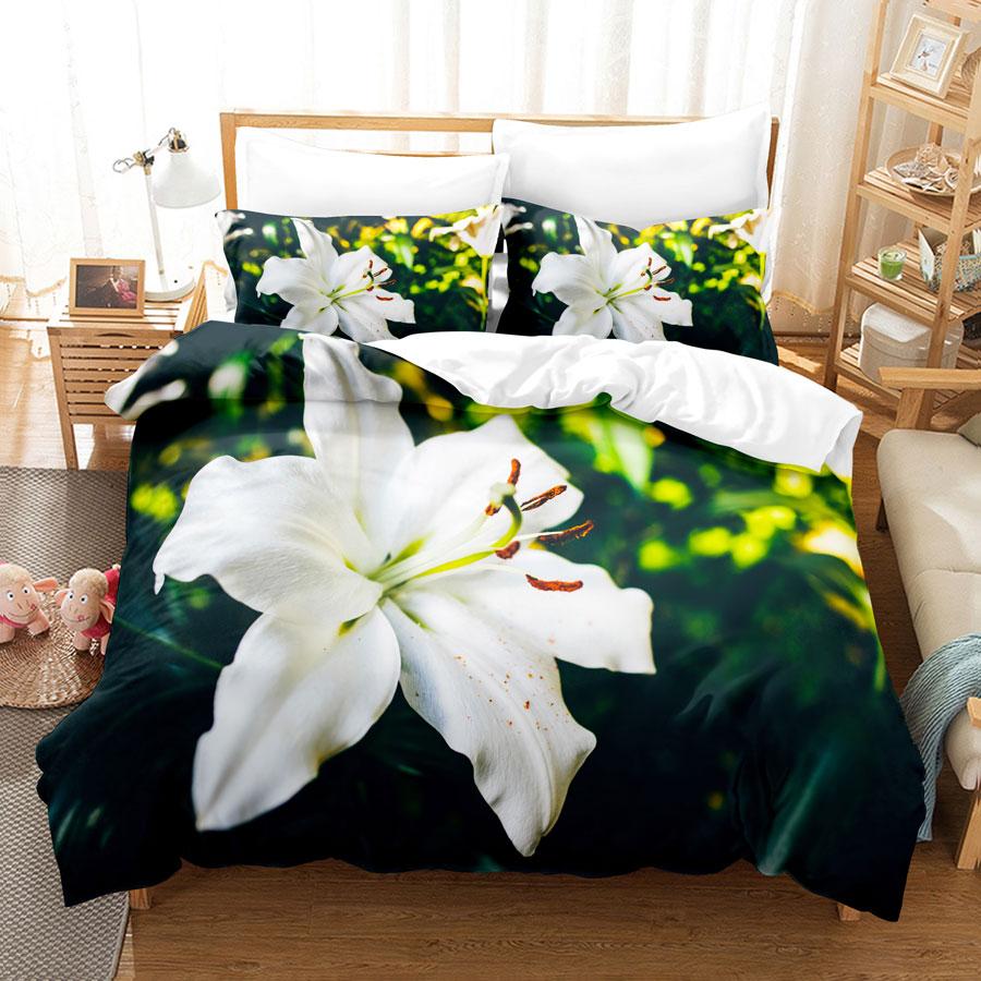 Comforter Green Flower Double Bed With Lotus Bedding Set King Size 3Pcs 2Pcs Single Twin Full 200X200 220X240Cm