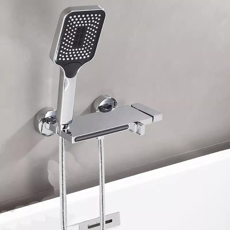 Серый комплект для душа для ванной, горячая и холодная вода, черный смеситель для душа для ванной комнаты, хромированный комплект для душа со скользящей штангой из латуни