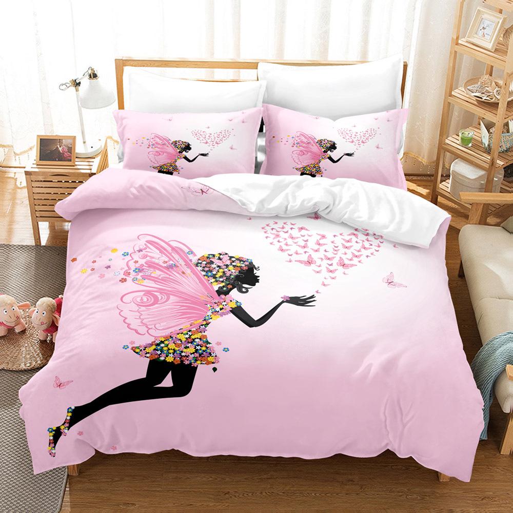 3D Single/Double Bed Flower Fairy Bedding Set Girl Room Duvet Cover 2/3pcs AU140 * 210 Full Size Children's Room Soft Home Textile