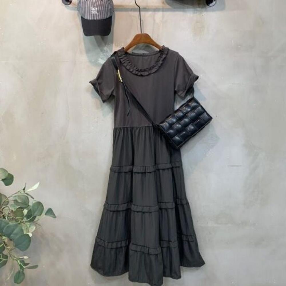 C S In The Room Flare Frill Cap Sleeve Long dreSS 3Color