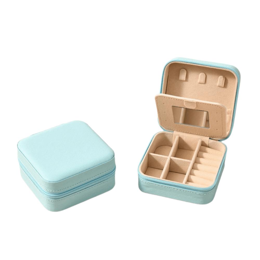 Storage Organizer Waterproof Portable Jewelry Box with Mirror Square Travel Organizer Zippered Closure Necklace Ring Box Travel