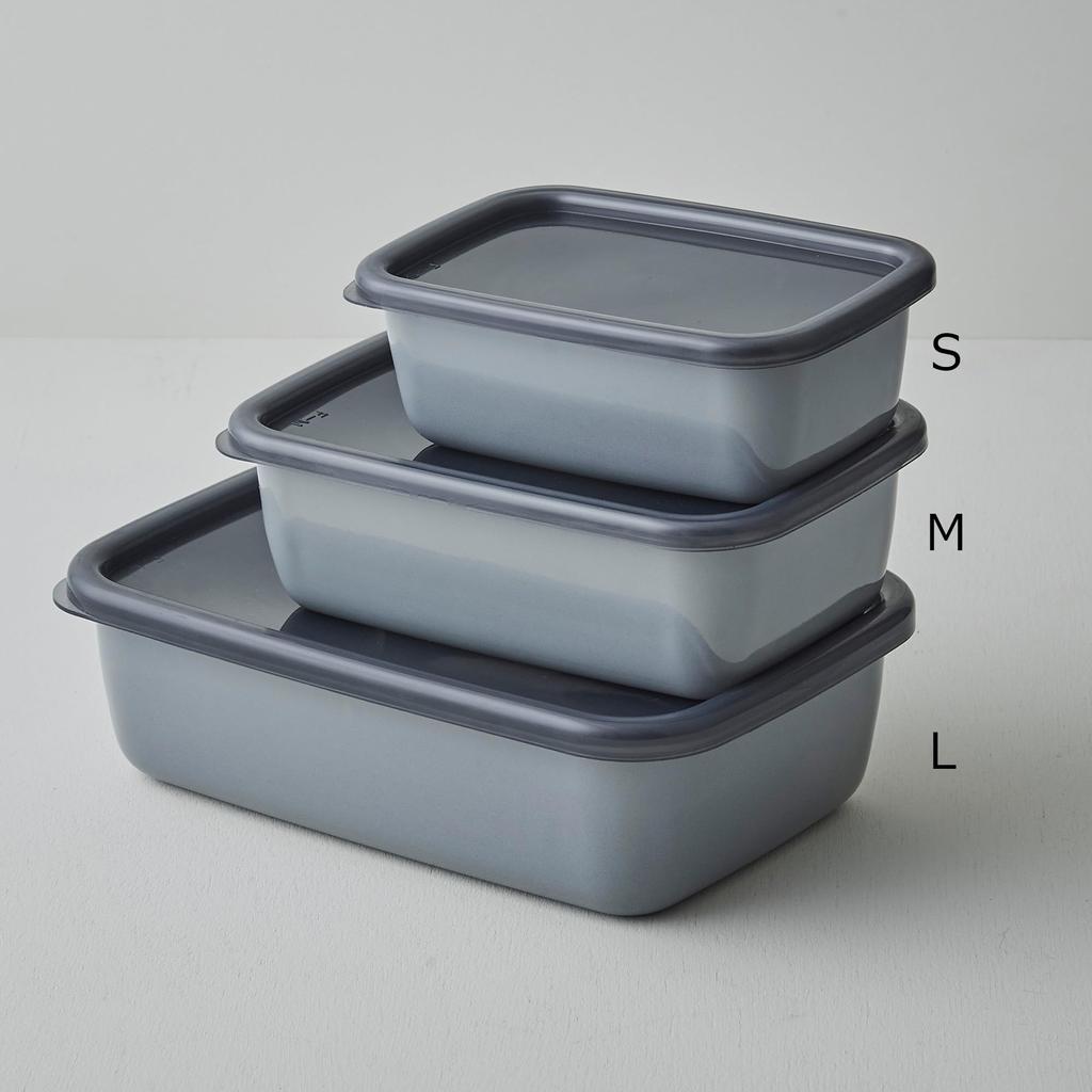 Nodahoro Enamel Storage Container, Heat-Resistant, Square, Rectangular, Deep, Small, with Seal Lid, See-Through, +Gray, Made In Japan, GRF-S