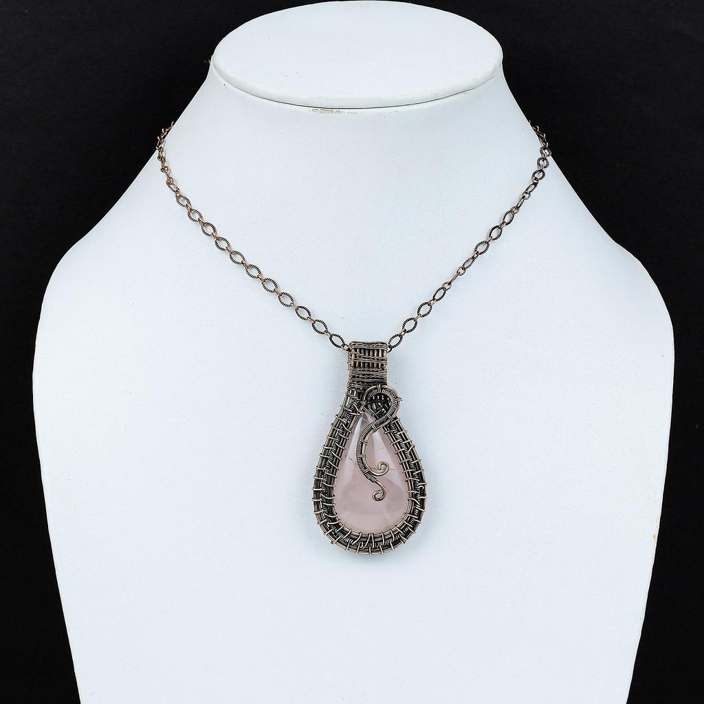 Rose Quartz Jewelry, 999 Copper Wire Wrapped Pendant Handmade Gemstone Jewelry, Gifts For Wife Brand New Pendant