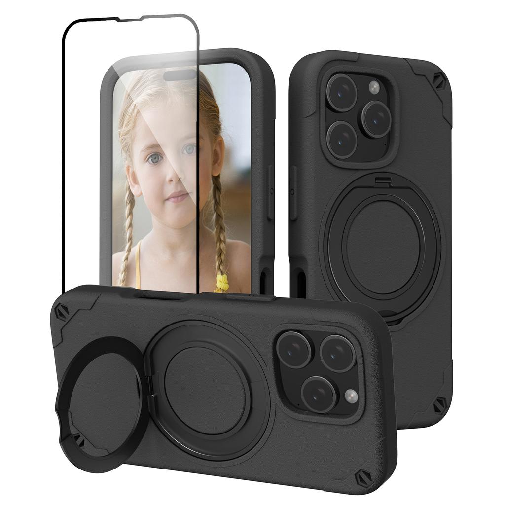 For iPhone 12 Pro Max Case Magnetic Kickstand EVA Phone Cover with Tempered Glass Screen Protector