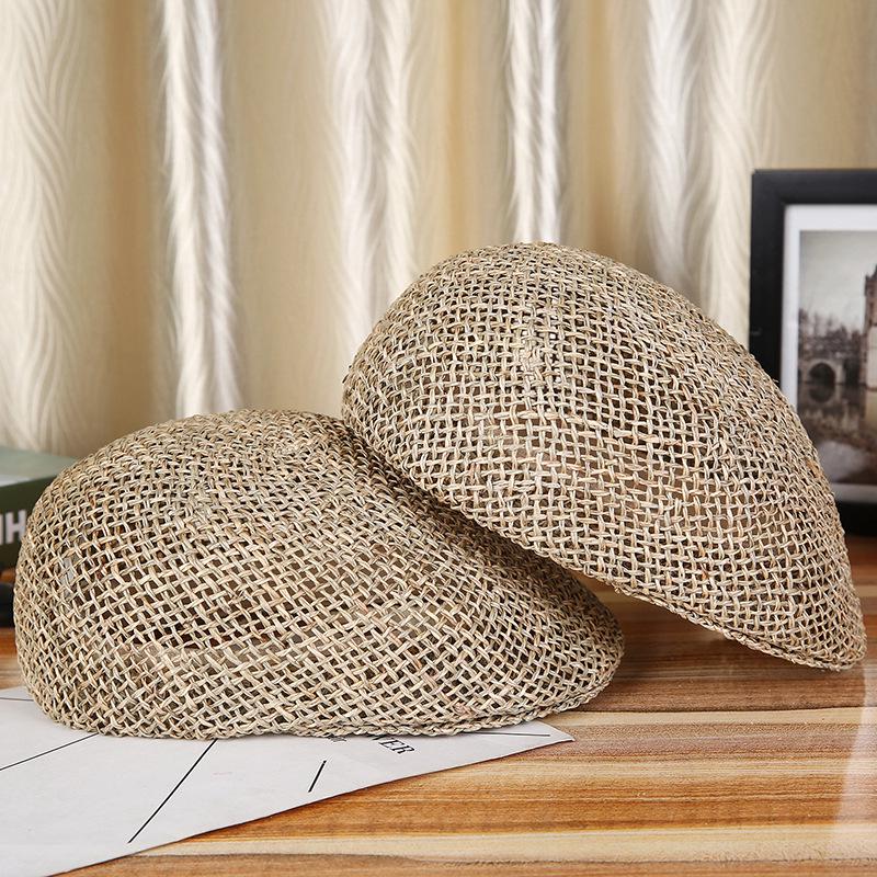 Breathable Handmade Straw Octagonal Newsboy Cap - Summer Seagrass Sun Hat