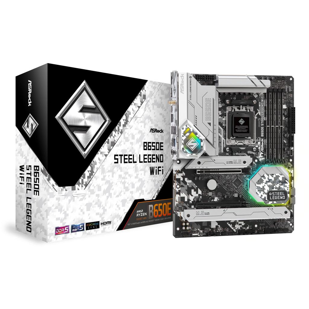 Asrock Motherboard B650E Steel Legend WiFi Compatible with AMD Ryzen 7000 Series CPU B650E ATX Motherboard Authorized Distributor (Soket AM5)
