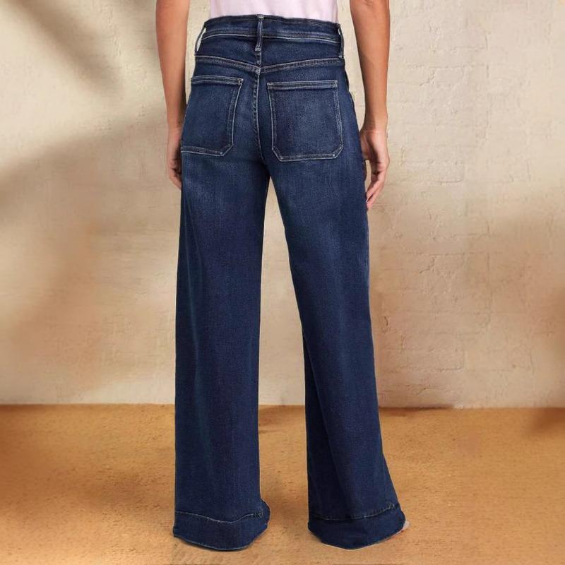 Women's New Spring Lace-up Stretch Jeans Straight Temperament Models Wide-leg Trousers