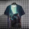 Fun 3D Printed Summer Men's T-shirt Animal Raccoon T-shirt Casual Short Sleeved Oversized T-shirt