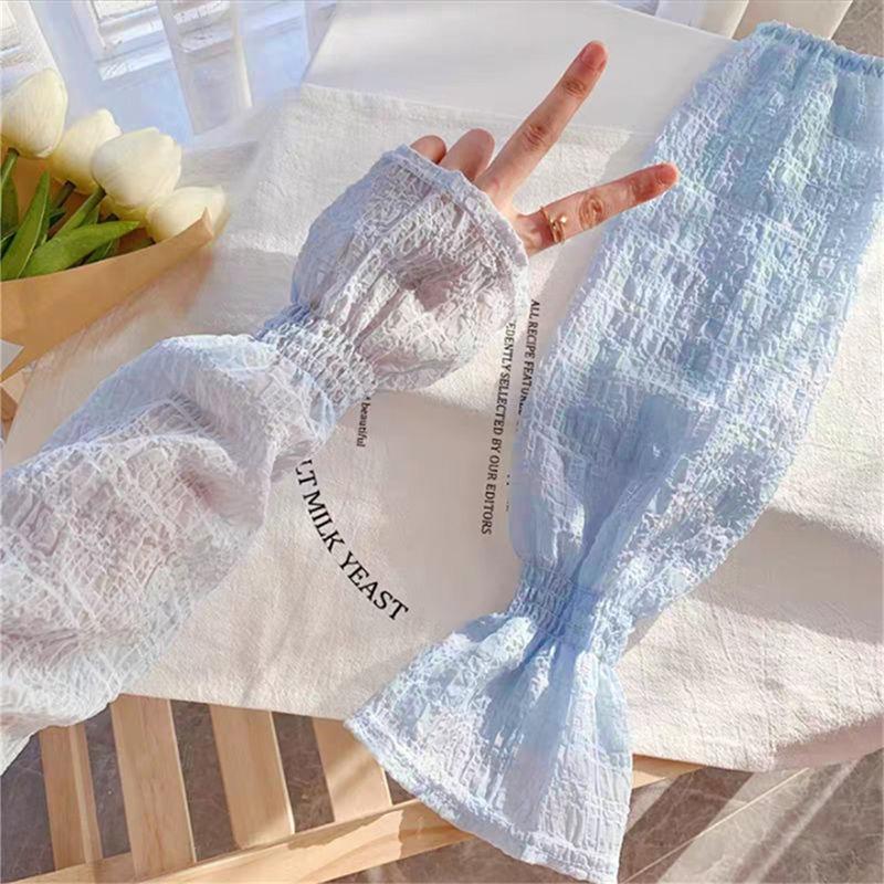 Summer Long Sleeves Women Lace Cycling Driving Arm Warmers Uv Protection Loose Cool Hand Sleeves Fashion Fingerless Gloves