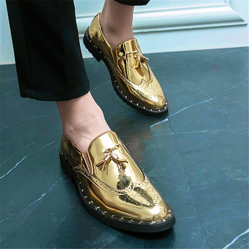 Fashion Luxury Designer Trend Gold Tassel Rivet Casual Shoes For Men Formal Wedding Dress Homecoming Footwear Zapatos Hombre