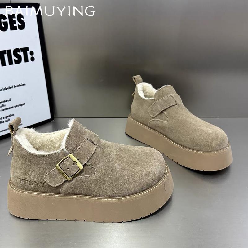 Fur Platform Women Ankle Boots Suede Flats Fashion Casual Shoes Woman 2025 Trend Winter Designer Walking Cozy Snow Botas Mujer