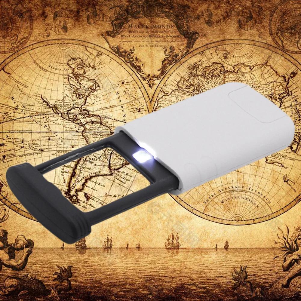 Pull-Out Magnifier Foldable Portable Pocket Loupe Handheld 4x Rectangular with 1 LED Light for Reading Jewelry/Antique Appraisal