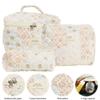 3 Pcs Cotton Quilted Makeup Bag Women Large Floral Cosmetic Bag Toiletry Organizer Bag Cute Pouch Travel Bag