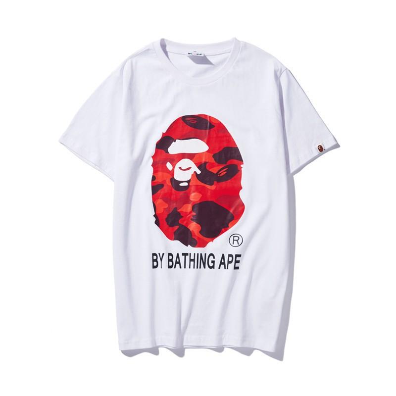 2026 BAPE Камуфляж с головой обезьяны Графическая футболка Унисекс Короткий рукав Круглый вырез Хлопковая футболка Мужчины Женщины