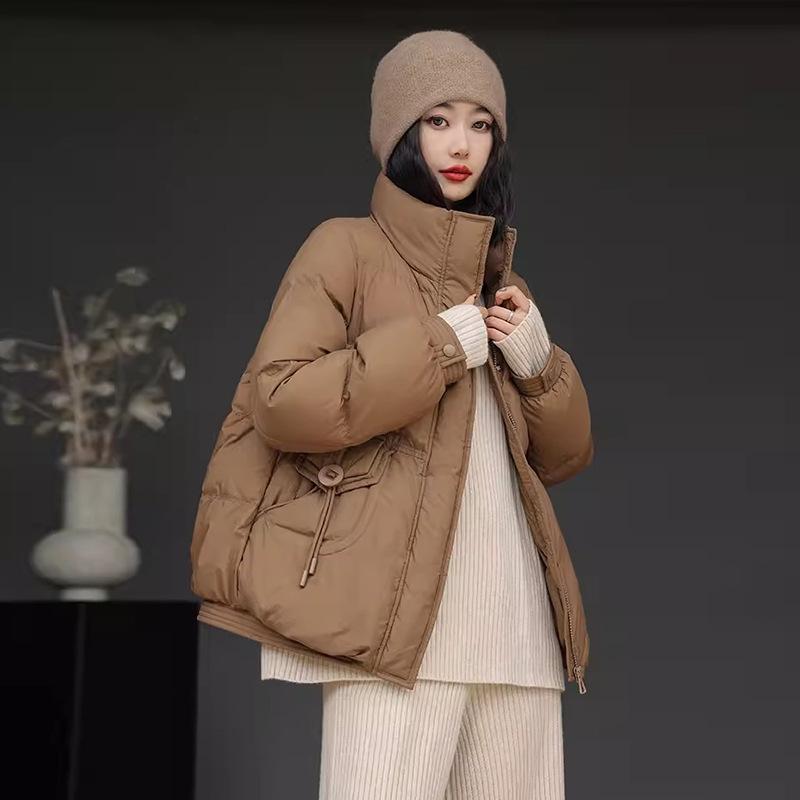 Модный литературный пуховик женский короткий 2024 зима новый белый утиный пух воротник стойка термокуртка для мамы большой размер