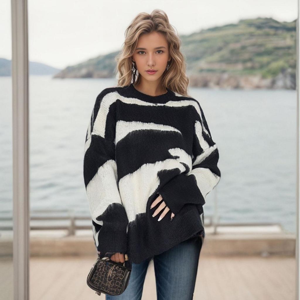 Casual Solid Knit Sweater Ladies V Neck Crew Neck Warm Daily Long Sleeve Blouse