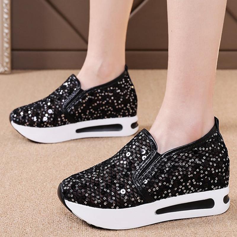 Fashion 2025 Elegant Bling Mesh Sports Shoes Women Fashion Plus Size Platform Sneakers Woman Slip On Soft Insole Vulcanize Shoes Female